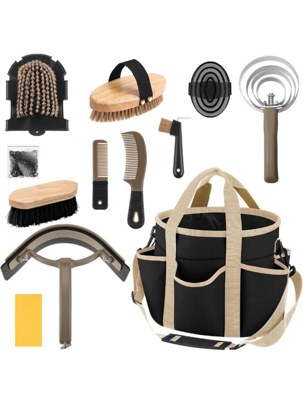 12-Piece Horse Grooming Kit with Organizer Tote Bag & Brushes for Show & Care